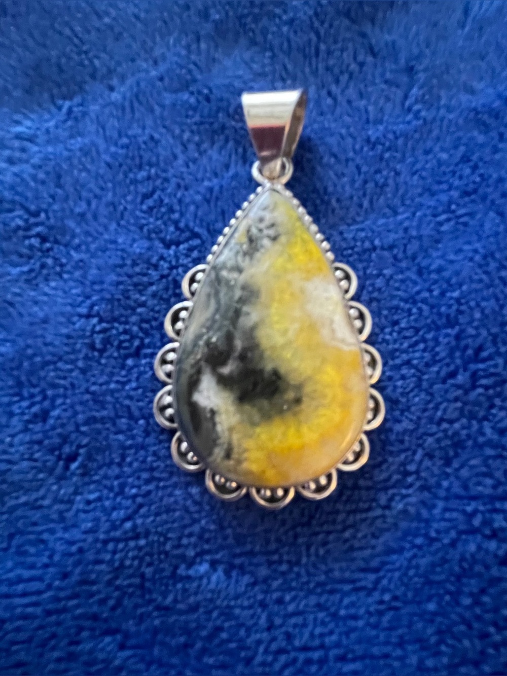 Sterling Silver 925 Bumble Bee Jasper Bumblebee Pendant Southwestern Style New